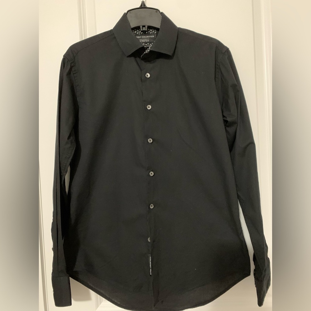 Men’s Black Dress Shirt – Report Collection (Slim Fit, Stretch, Size 14.5/32-33)